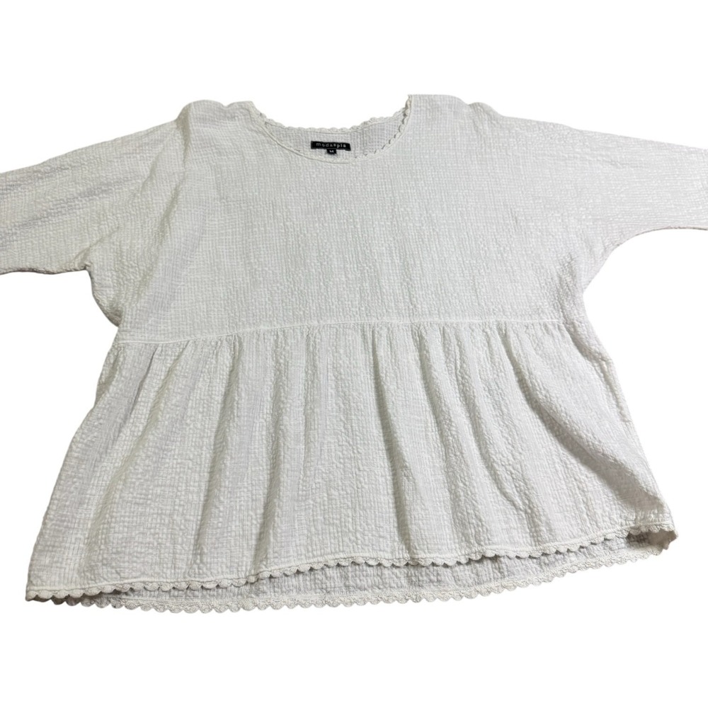 Modaspia 100% Cotton‎ Women's Medium Darling White Textured Trim Crocheted